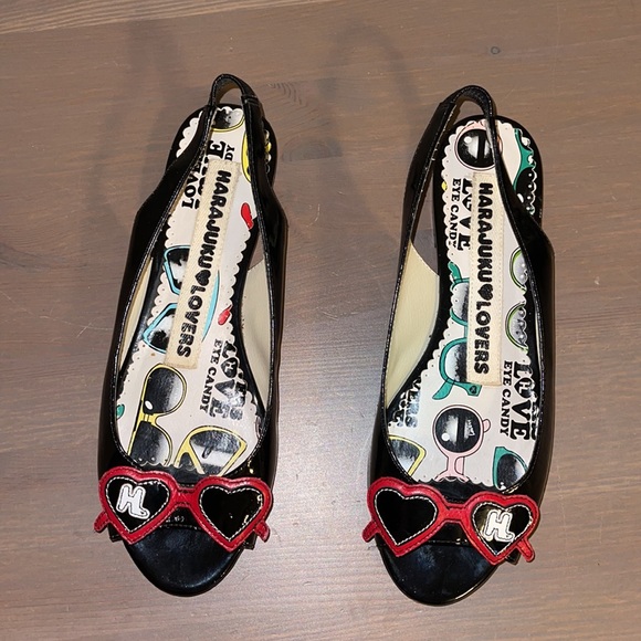 Harajuku Lovers Black Patent Leather Peep Toe Flats - Women’s Size 7 - Picture 9 of 11